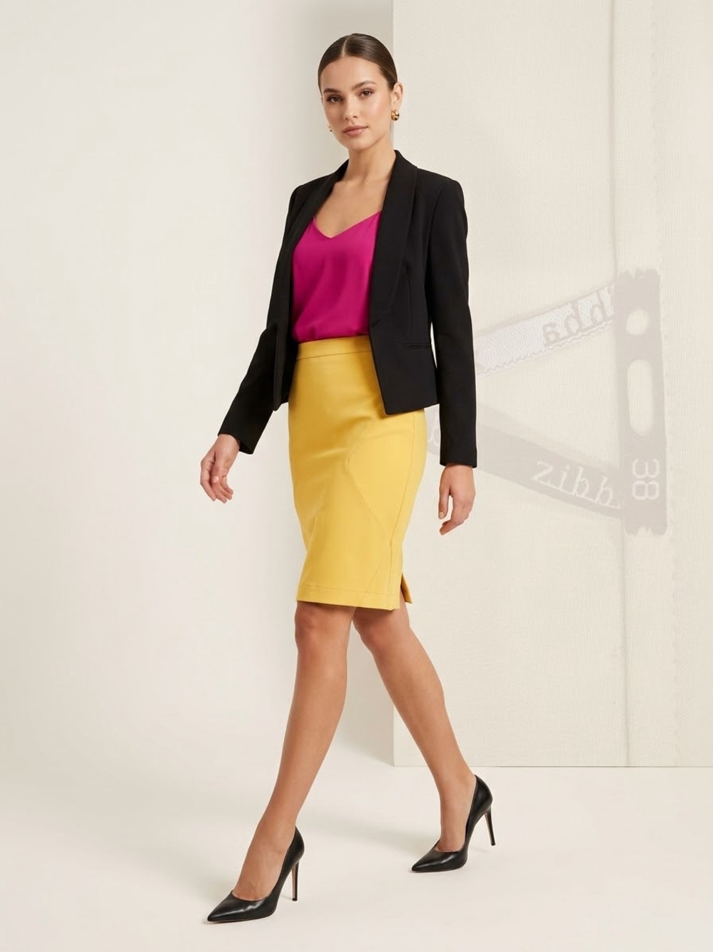 Zibba Yellow Women's Straight Skirt